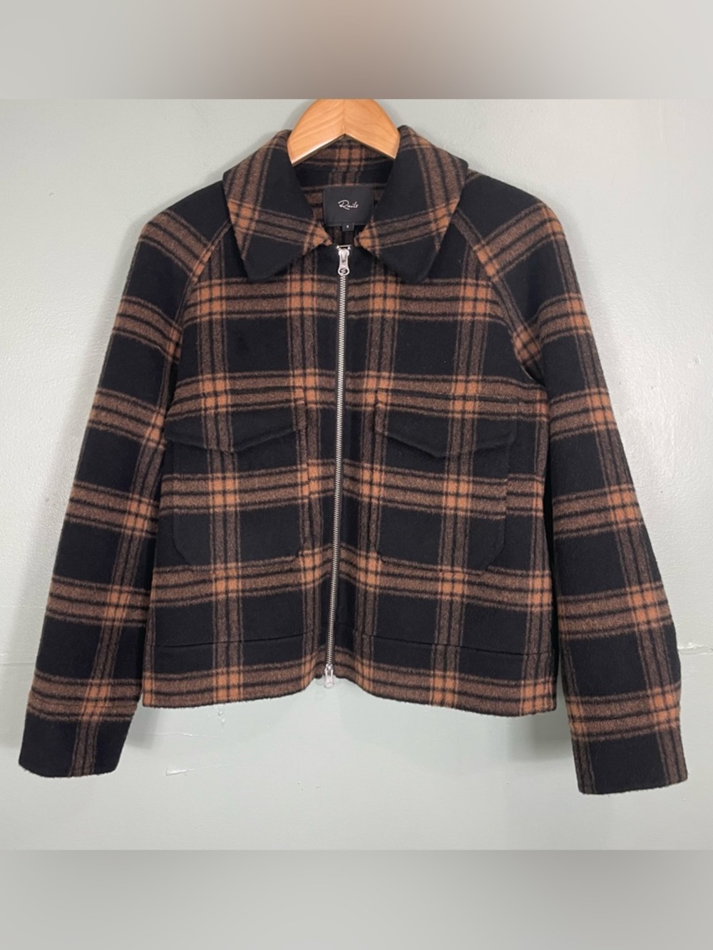Rails Cheyenne‎ Jacket Came Jet Black Tan Brown Women Small Wool Blend Zip Up - Picture 2 of 11